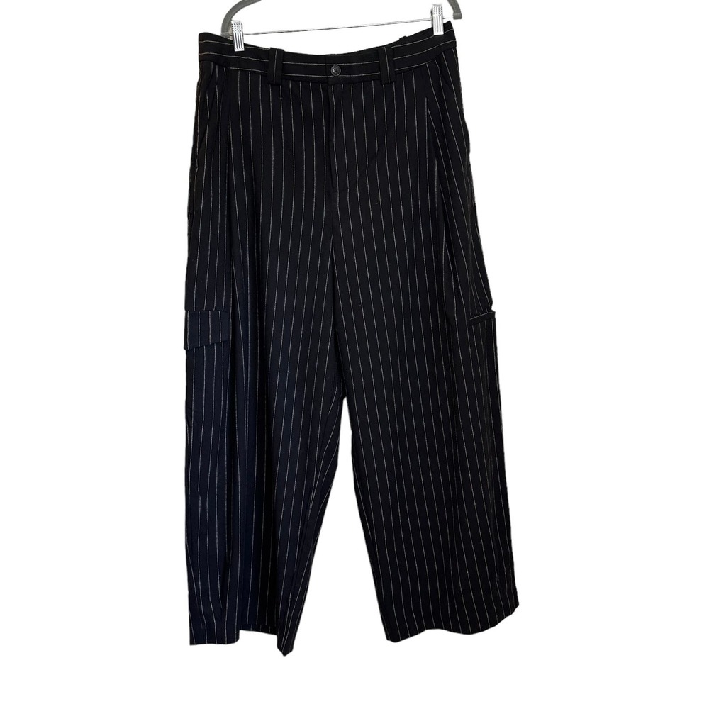 Madewell Black & White Pinstripe Wide Leg Wool Blend Dress Pants sz 16 NWT